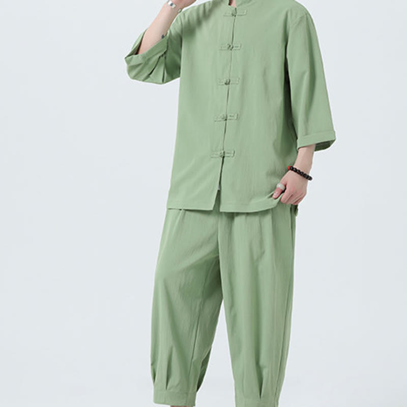 Set da uomo Buddha Stones, 2 pezzi, camicia con maniche a tre quarti, bottoni a rana e pantaloni - image 39