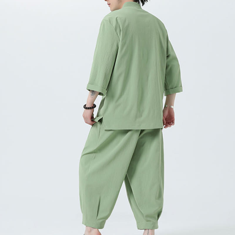 Set da uomo Buddha Stones, 2 pezzi, camicia con maniche a tre quarti, bottoni a rana e pantaloni - image 38