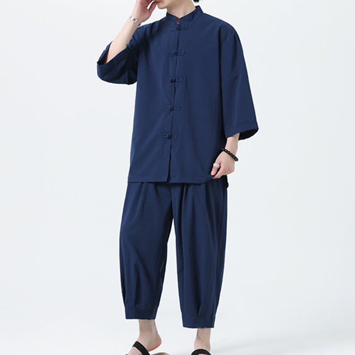 Set da uomo Buddha Stones, 2 pezzi, camicia con maniche a tre quarti, bottoni a rana e pantaloni - image 48