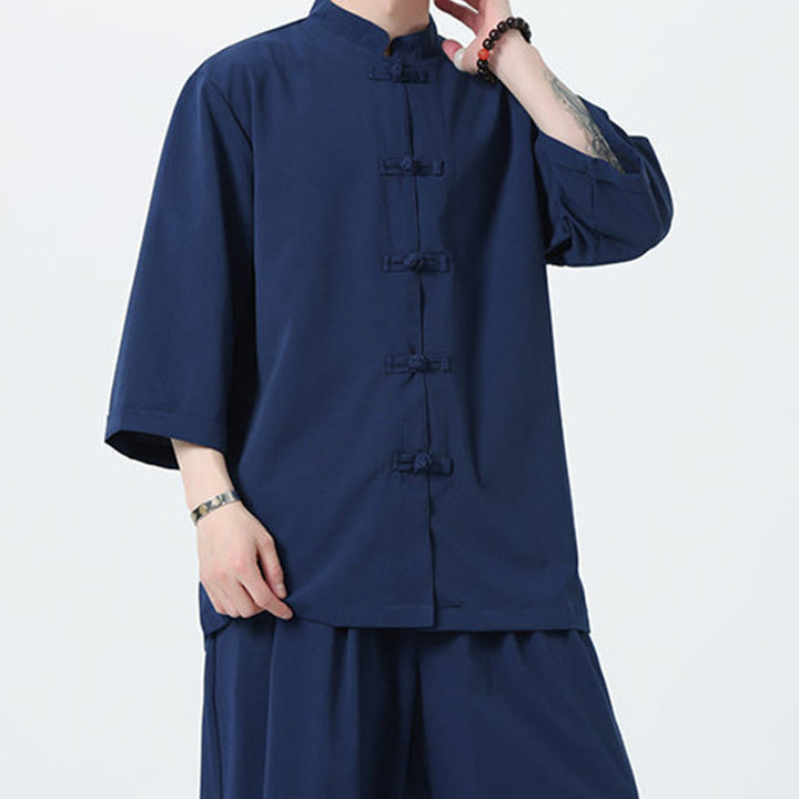 Set da uomo Buddha Stones, 2 pezzi, camicia con maniche a tre quarti, bottoni a rana e pantaloni - image 53