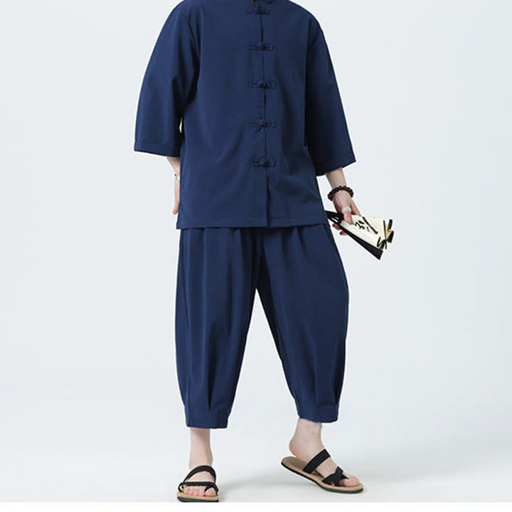 Set da uomo Buddha Stones, 2 pezzi, camicia con maniche a tre quarti, bottoni a rana e pantaloni - image 49