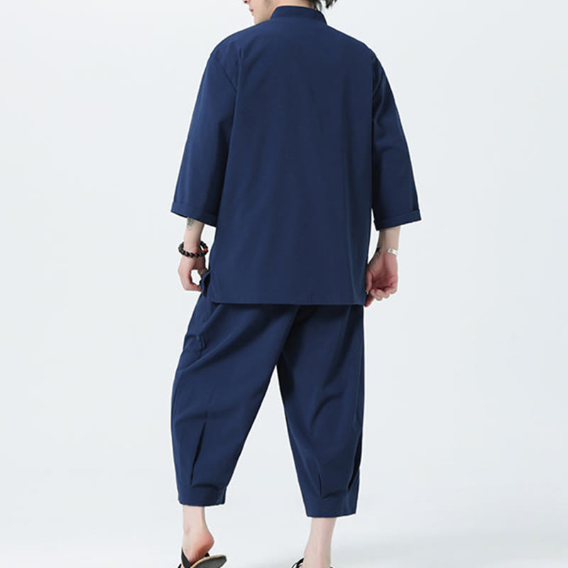 Set da uomo Buddha Stones, 2 pezzi, camicia con maniche a tre quarti, bottoni a rana e pantaloni - image 46