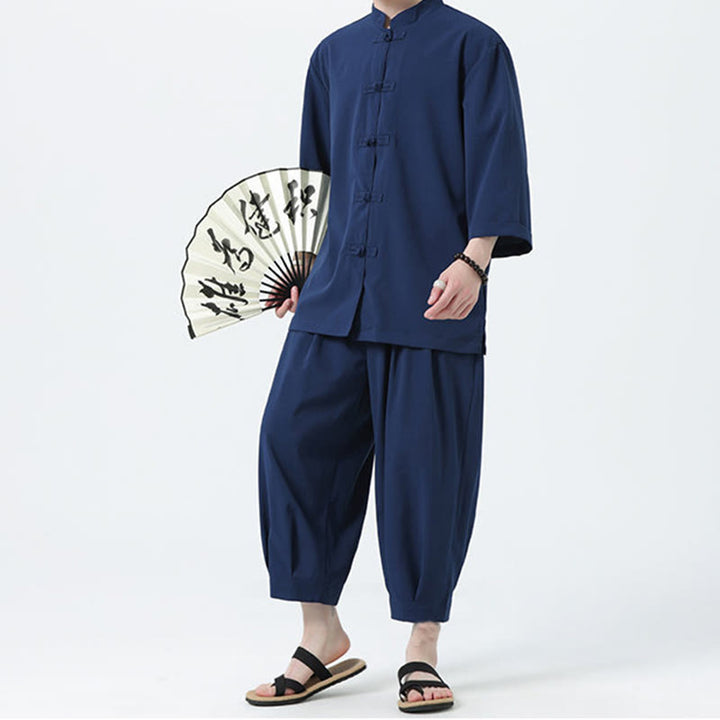 Set da uomo Buddha Stones, 2 pezzi, camicia con maniche a tre quarti, bottoni a rana e pantaloni - image 50