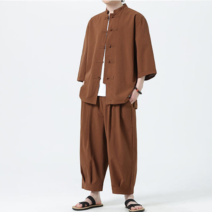 Set da uomo Buddha Stones, 2 pezzi, camicia con maniche a tre quarti, bottoni a rana e pantaloni - image 58