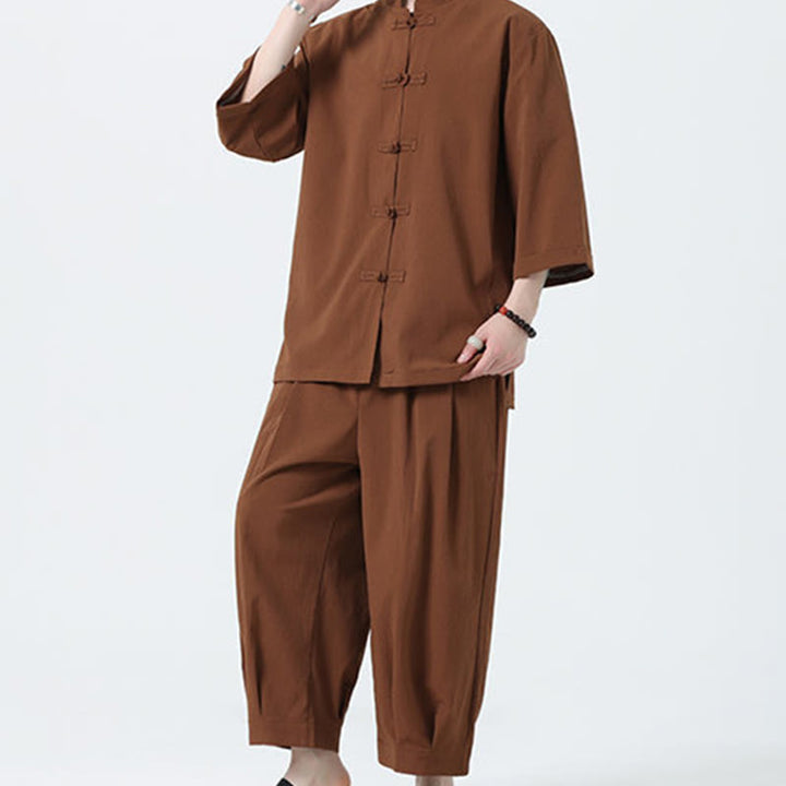 Set da uomo Buddha Stones, 2 pezzi, camicia con maniche a tre quarti, bottoni a rana e pantaloni - image 61