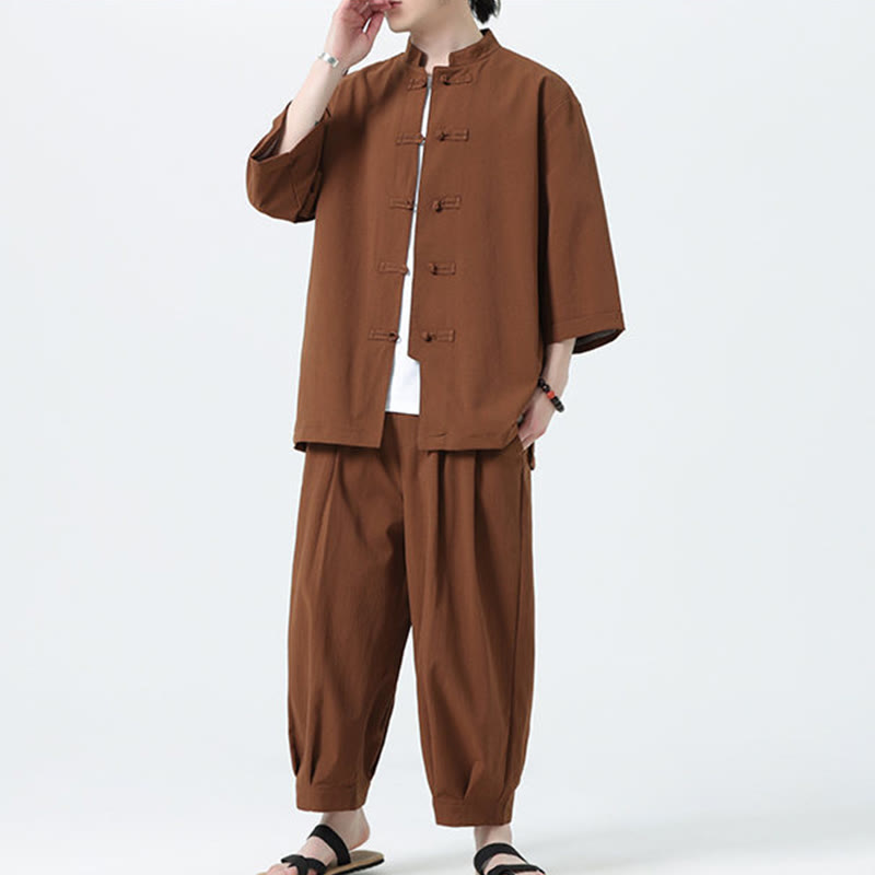 Set da uomo Buddha Stones, 2 pezzi, camicia con maniche a tre quarti, bottoni a rana e pantaloni - image 57