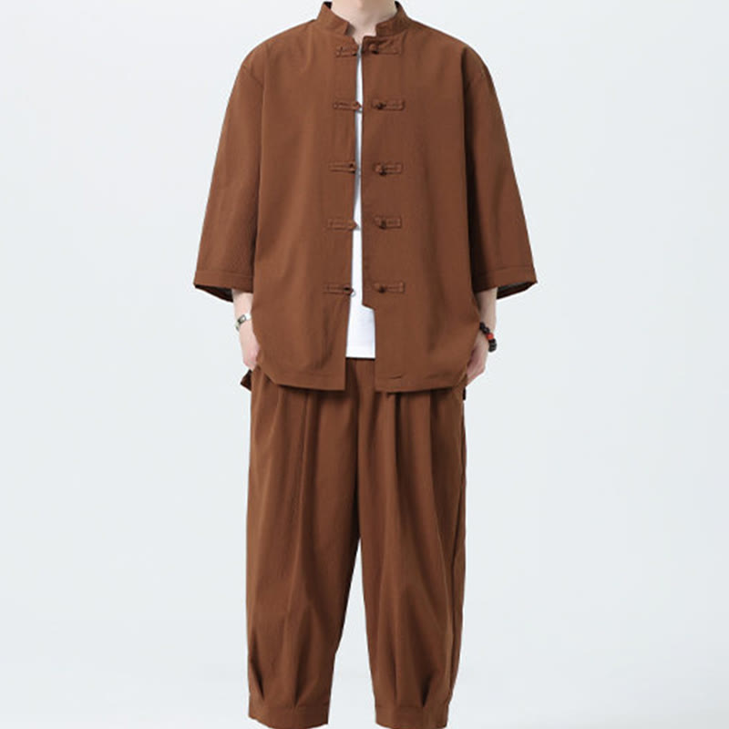 Set da uomo Buddha Stones, 2 pezzi, camicia con maniche a tre quarti, bottoni a rana e pantaloni - image 56