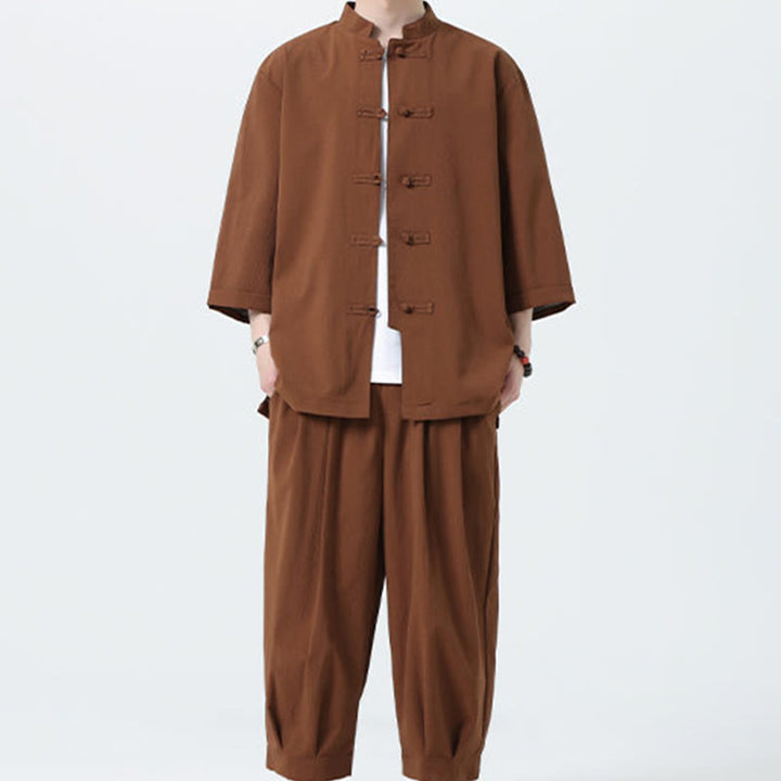 Set da uomo Buddha Stones, 2 pezzi, camicia con maniche a tre quarti, bottoni a rana e pantaloni - image 56