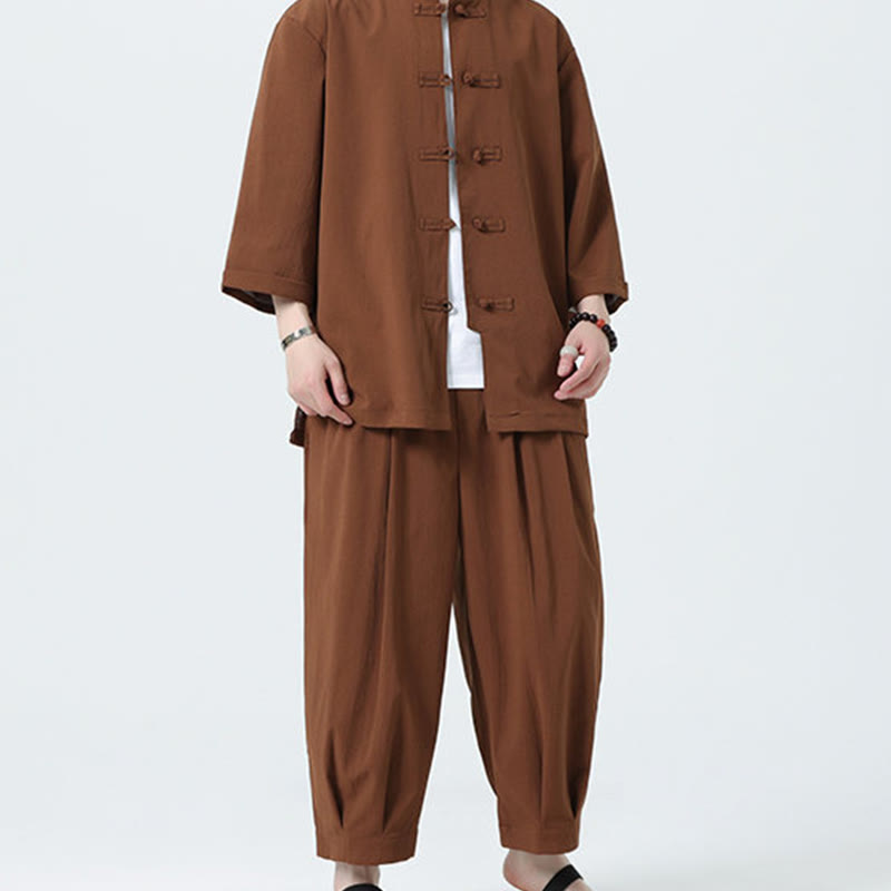 Set da uomo Buddha Stones, 2 pezzi, camicia con maniche a tre quarti, bottoni a rana e pantaloni - image 62
