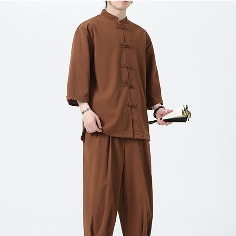 Set da uomo Buddha Stones, 2 pezzi, camicia con maniche a tre quarti, bottoni a rana e pantaloni - image 60