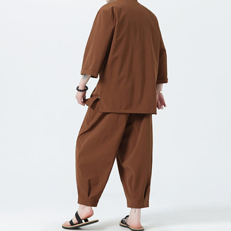 Set da uomo Buddha Stones, 2 pezzi, camicia con maniche a tre quarti, bottoni a rana e pantaloni - image 55
