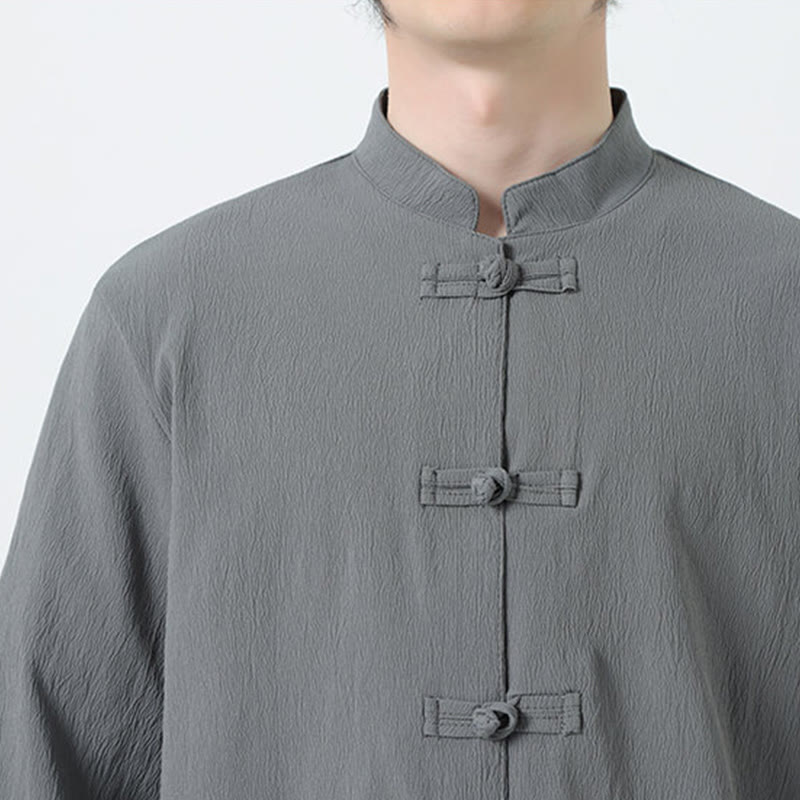 Set da uomo Buddha Stones, 2 pezzi, camicia con maniche a tre quarti, bottoni a rana e pantaloni - image 8