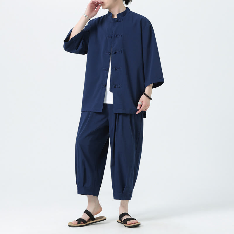 Set da uomo Buddha Stones, 2 pezzi, camicia con maniche a tre quarti, bottoni a rana e pantaloni - image 47