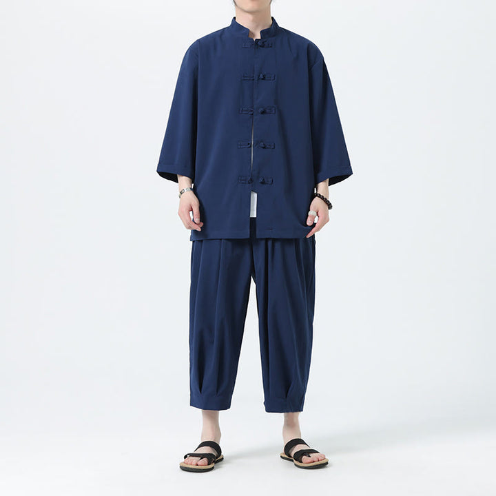 Set da uomo Buddha Stones, 2 pezzi, camicia con maniche a tre quarti, bottoni a rana e pantaloni - image 51