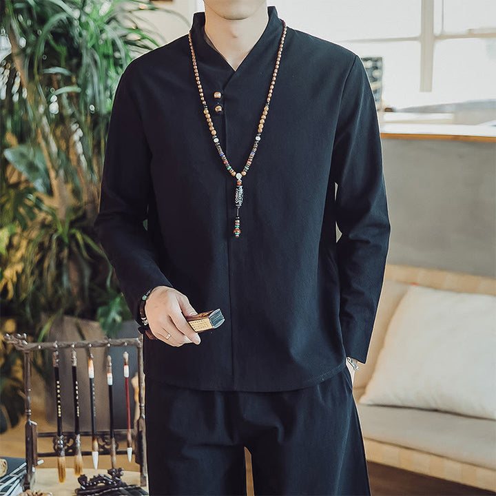Set di 2 pezzi di stoffa per meditazione da uomo, con camicia in cotone e pantaloni alla caviglia con tasche, motivo Buddha Stones - image 13