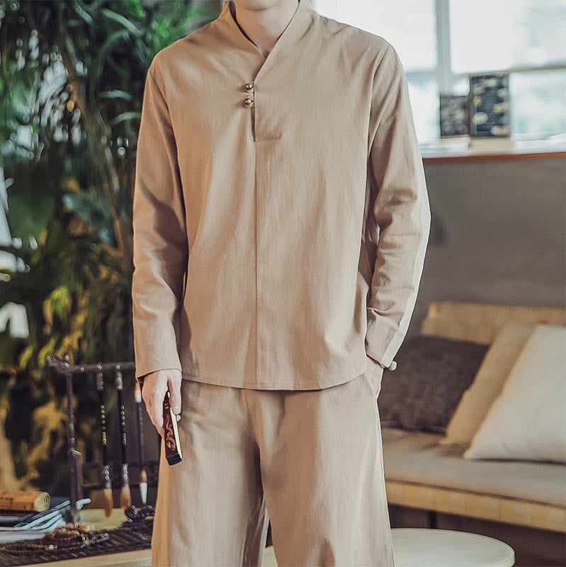 Set di 2 pezzi di stoffa per meditazione da uomo, con camicia in cotone e pantaloni alla caviglia con tasche, motivo Buddha Stones - image 29