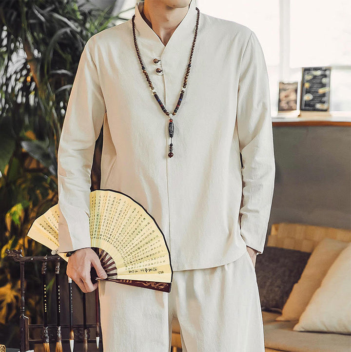 Set di 2 pezzi di stoffa per meditazione da uomo, con camicia in cotone e pantaloni alla caviglia con tasche, motivo Buddha Stones - image 7