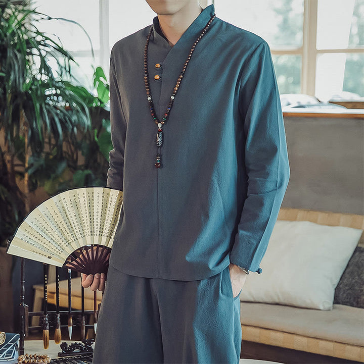 Set di 2 pezzi di stoffa per meditazione da uomo, con camicia in cotone e pantaloni alla caviglia con tasche, motivo Buddha Stones - image 25