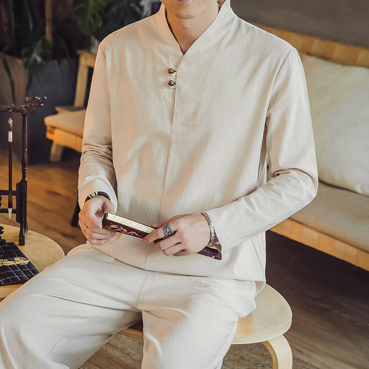 Set di 2 pezzi di stoffa per meditazione da uomo, con camicia in cotone e pantaloni alla caviglia con tasche, motivo Buddha Stones - image 9