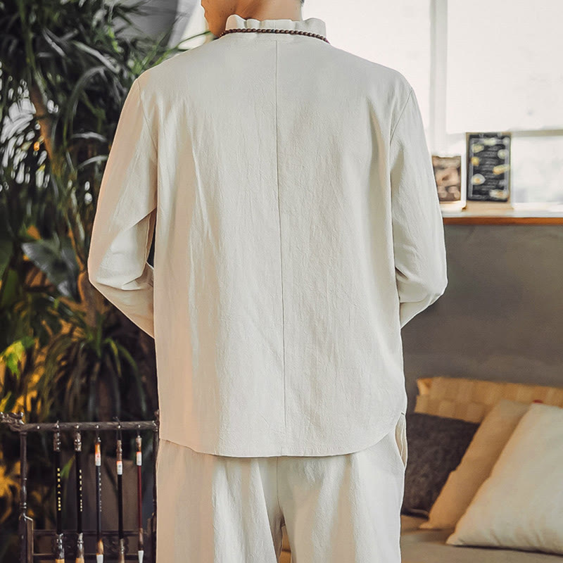 Set di 2 pezzi di stoffa per meditazione da uomo, con camicia in cotone e pantaloni alla caviglia con tasche, motivo Buddha Stones - image 5