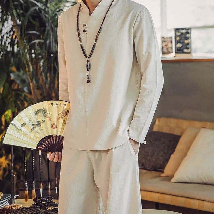 Set di 2 pezzi di stoffa per meditazione da uomo, con camicia in cotone e pantaloni alla caviglia con tasche, motivo Buddha Stones - image 6