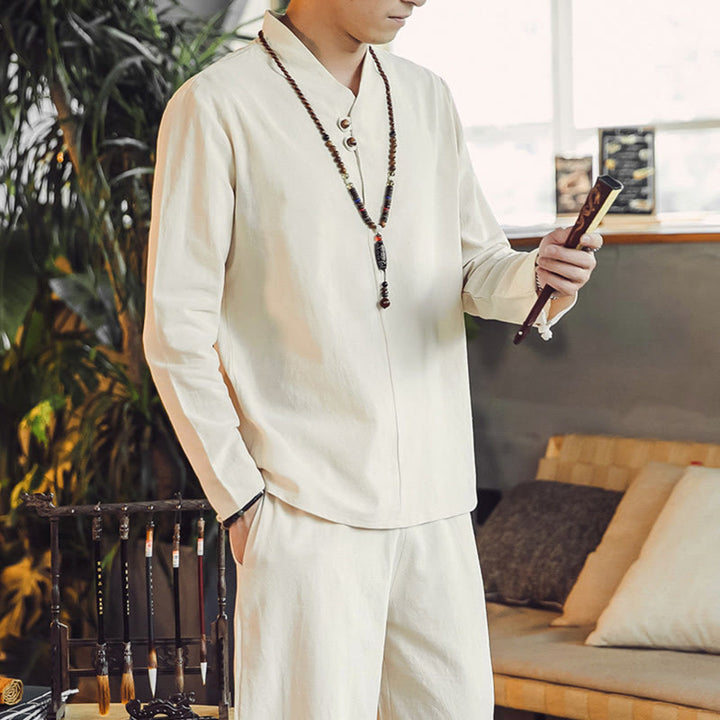 Set di 2 pezzi di stoffa per meditazione da uomo, con camicia in cotone e pantaloni alla caviglia con tasche, motivo Buddha Stones - image 4