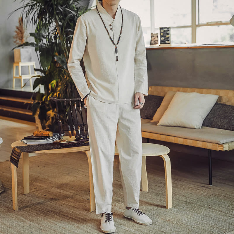 Set di 2 pezzi di stoffa per meditazione da uomo, con camicia in cotone e pantaloni alla caviglia con tasche, motivo Buddha Stones - image 2