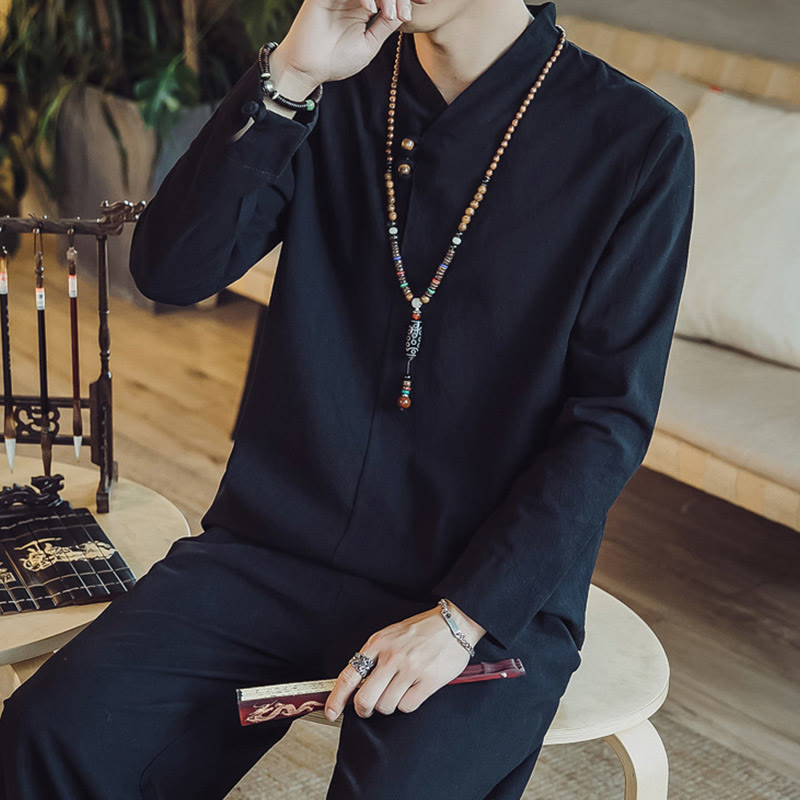 Set di 2 pezzi di stoffa per meditazione da uomo, con camicia in cotone e pantaloni alla caviglia con tasche, motivo Buddha Stones - image 16