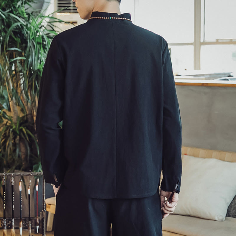 Set di 2 pezzi di stoffa per meditazione da uomo, con camicia in cotone e pantaloni alla caviglia con tasche, motivo Buddha Stones - image 14
