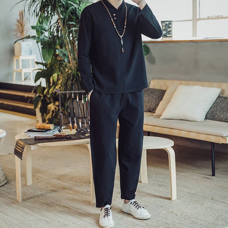 Set di 2 pezzi di stoffa per meditazione da uomo, con camicia in cotone e pantaloni alla caviglia con tasche, motivo Buddha Stones - image 11