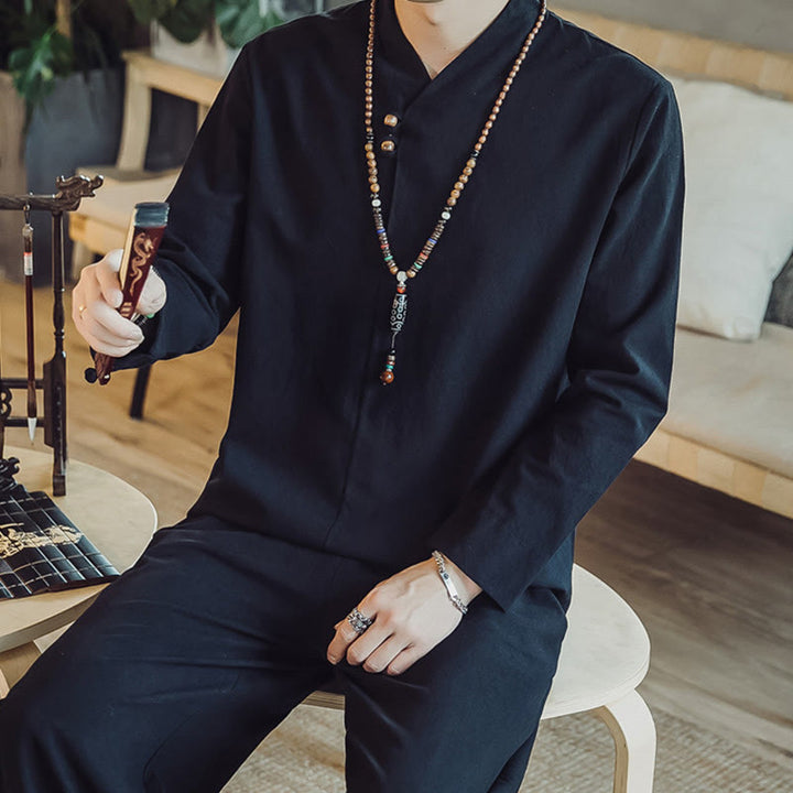 Set di 2 pezzi di stoffa per meditazione da uomo, con camicia in cotone e pantaloni alla caviglia con tasche, motivo Buddha Stones - image 14