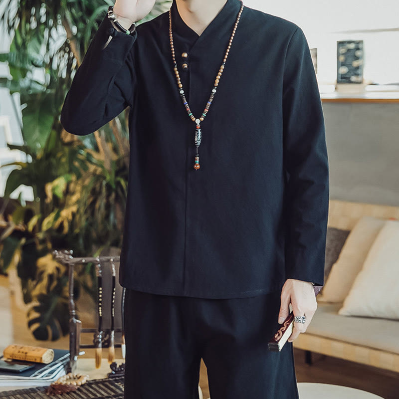 Set di 2 pezzi di stoffa per meditazione da uomo, con camicia in cotone e pantaloni alla caviglia con tasche, motivo Buddha Stones - image 17