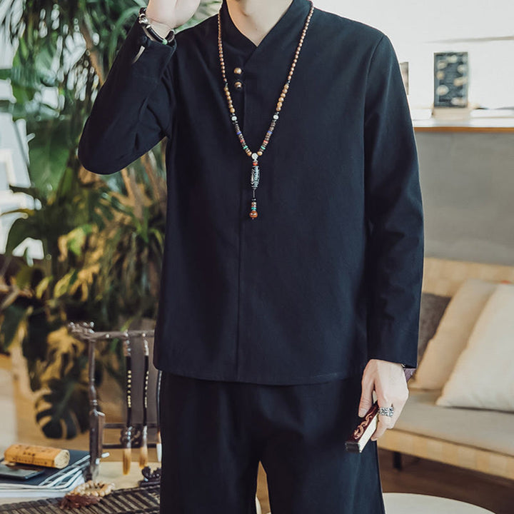 Set di 2 pezzi di stoffa per meditazione da uomo, con camicia in cotone e pantaloni alla caviglia con tasche, motivo Buddha Stones - image 17