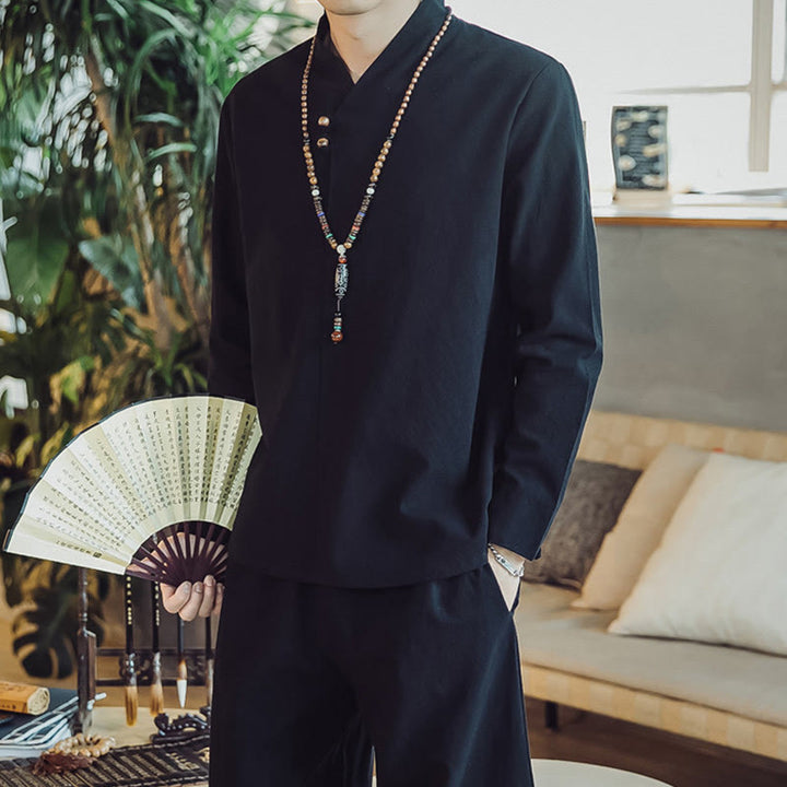 Set di 2 pezzi di stoffa per meditazione da uomo, con camicia in cotone e pantaloni alla caviglia con tasche, motivo Buddha Stones - image 15