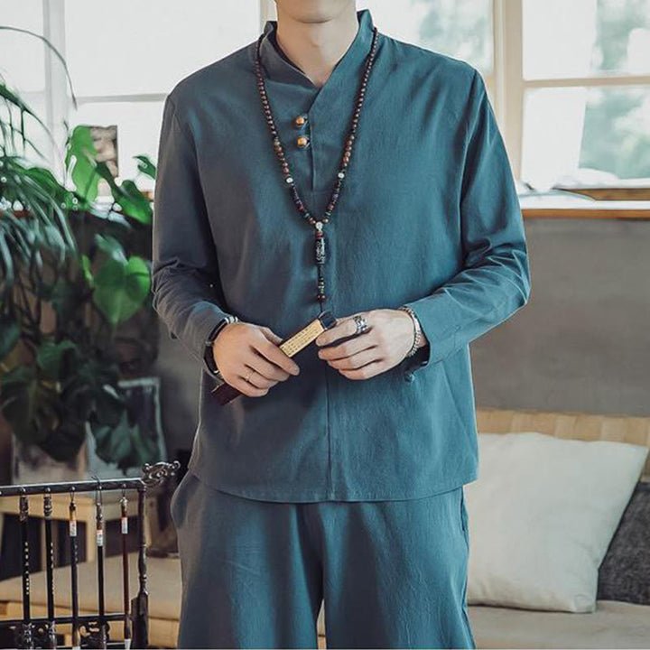 Set di 2 pezzi di stoffa per meditazione da uomo, con camicia in cotone e pantaloni alla caviglia con tasche, motivo Buddha Stones - image 23