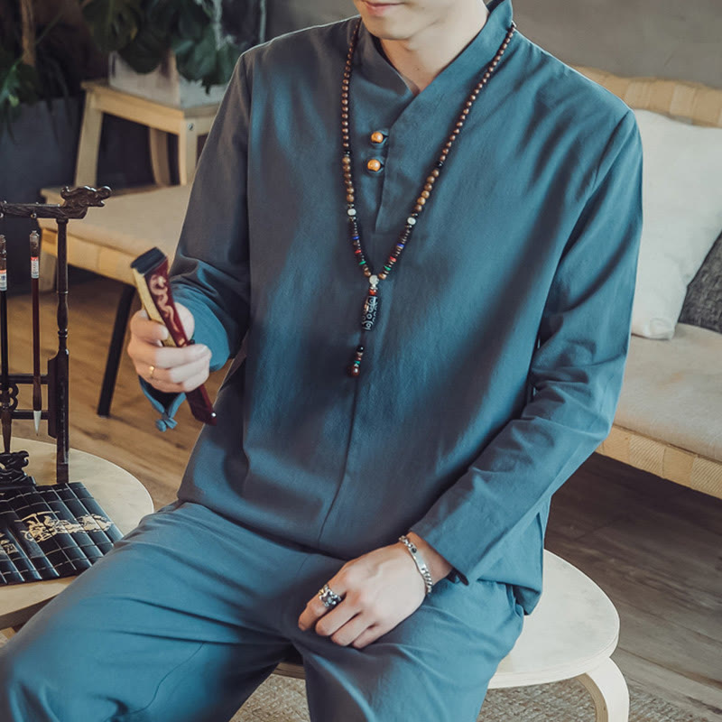 Set di 2 pezzi di stoffa per meditazione da uomo, con camicia in cotone e pantaloni alla caviglia con tasche, motivo Buddha Stones - image 25