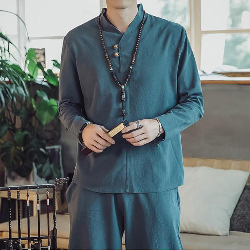Set di 2 pezzi di stoffa per meditazione da uomo, con camicia in cotone e pantaloni alla caviglia con tasche, motivo Buddha Stones - image 22