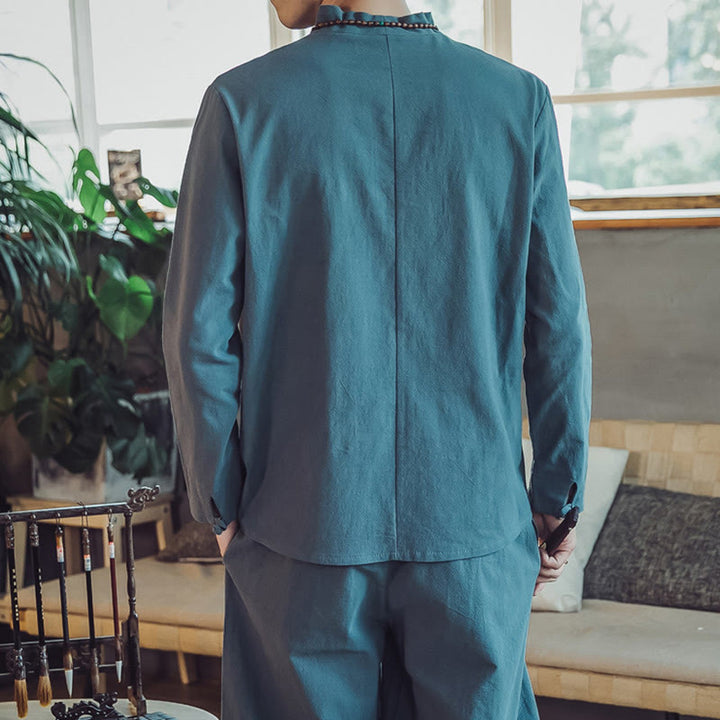 Set di 2 pezzi di stoffa per meditazione da uomo, con camicia in cotone e pantaloni alla caviglia con tasche, motivo Buddha Stones - image 24