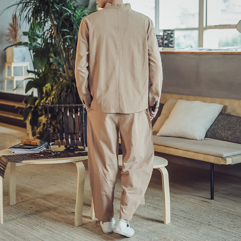 Set di 2 pezzi di stoffa per meditazione da uomo, con camicia in cotone e pantaloni alla caviglia con tasche, motivo Buddha Stones - image 29
