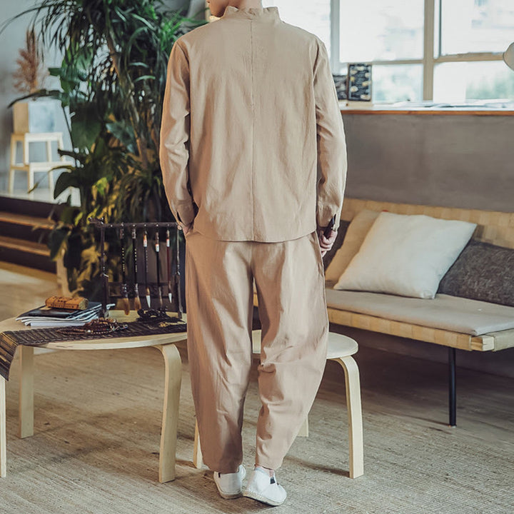 Set di 2 pezzi di stoffa per meditazione da uomo, con camicia in cotone e pantaloni alla caviglia con tasche, motivo Buddha Stones - image 28