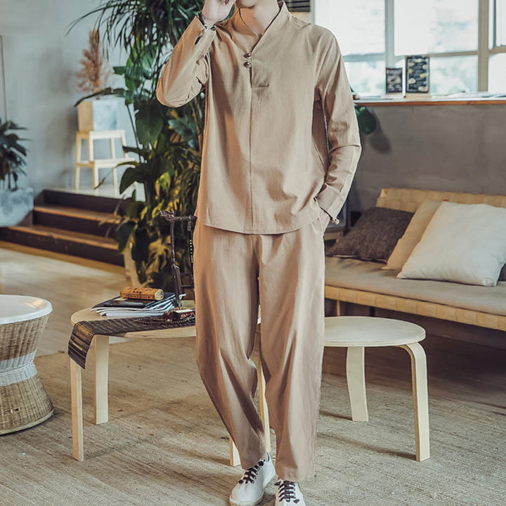Set di 2 pezzi di stoffa per meditazione da uomo, con camicia in cotone e pantaloni alla caviglia con tasche, motivo Buddha Stones - image 28