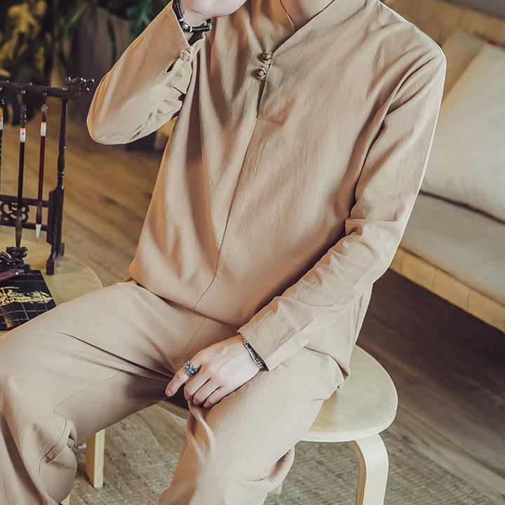 Set di 2 pezzi di stoffa per meditazione da uomo, con camicia in cotone e pantaloni alla caviglia con tasche, motivo Buddha Stones - image 32