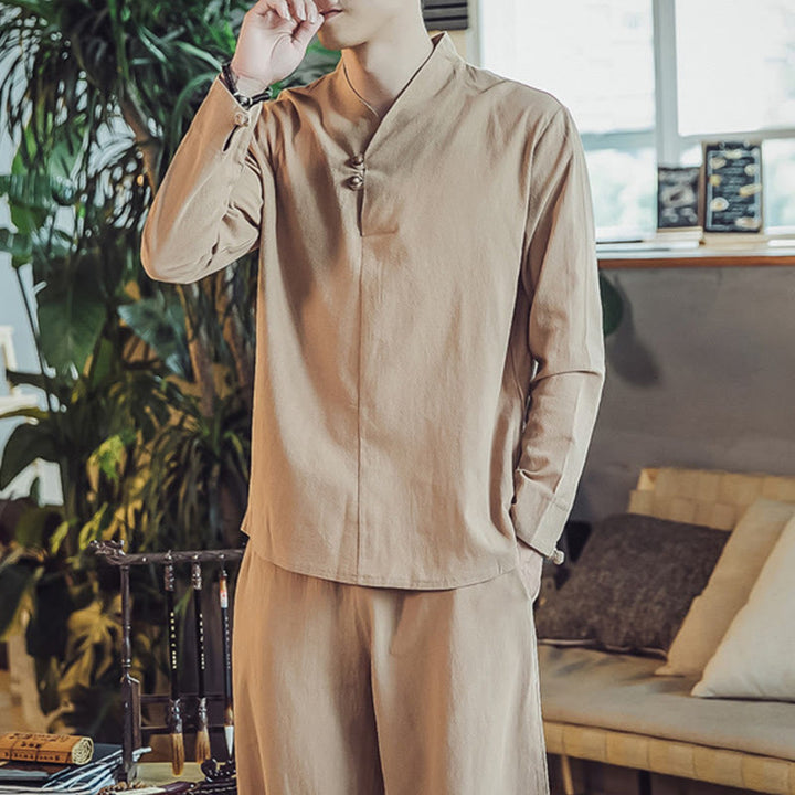 Set di 2 pezzi di stoffa per meditazione da uomo, con camicia in cotone e pantaloni alla caviglia con tasche, motivo Buddha Stones - image 31