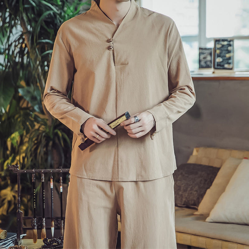 Set di 2 pezzi di stoffa per meditazione da uomo, con camicia in cotone e pantaloni alla caviglia con tasche, motivo Buddha Stones - image 31