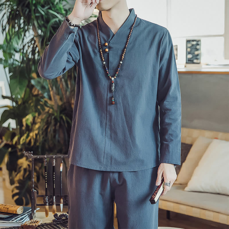 Set di 2 pezzi di stoffa per meditazione da uomo, con camicia in cotone e pantaloni alla caviglia con tasche, motivo Buddha Stones - image 39