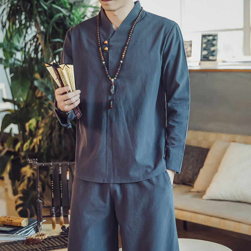 Set di 2 pezzi di stoffa per meditazione da uomo, con camicia in cotone e pantaloni alla caviglia con tasche, motivo Buddha Stones - image 42