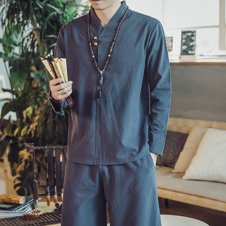 Set di 2 pezzi di stoffa per meditazione da uomo, con camicia in cotone e pantaloni alla caviglia con tasche, motivo Buddha Stones - image 42