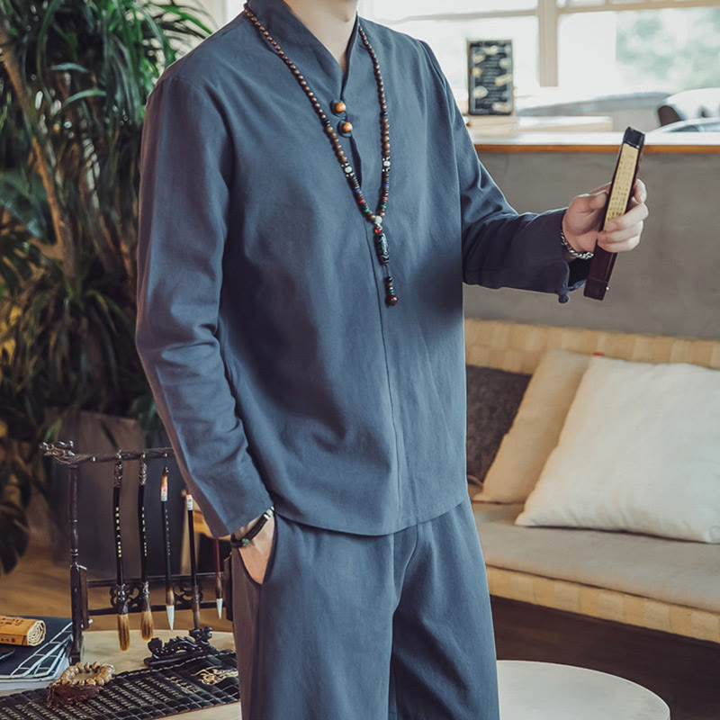 Set di 2 pezzi di stoffa per meditazione da uomo, con camicia in cotone e pantaloni alla caviglia con tasche, motivo Buddha Stones - image 40