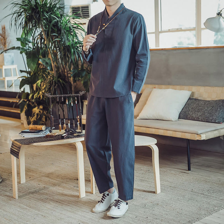 Set di 2 pezzi di stoffa per meditazione da uomo, con camicia in cotone e pantaloni alla caviglia con tasche, motivo Buddha Stones - image 36