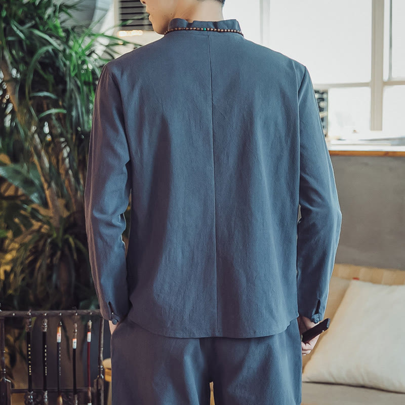 Set di 2 pezzi di stoffa per meditazione da uomo, con camicia in cotone e pantaloni alla caviglia con tasche, motivo Buddha Stones - image 39